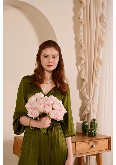 Pembe Premium Yapay Peony Şakayık Çiçeği Buketi 7 Dallı Lüx İpeksi Dokulu 25 Cm