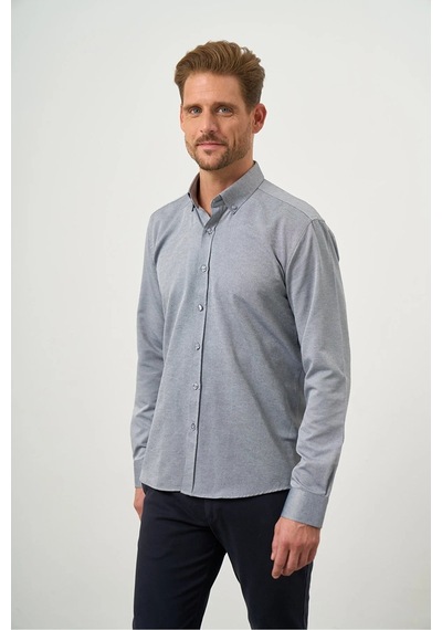 Morven Slim Fit Düğmeli Yaka Oxford Kolay Ütülenebilir Pamuklu Kutulu Uzun Kollu Gömlek