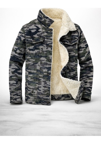 Alaska The Last Frontier Lion R İçi Kürklü Kamuflaj Desenli Denim Kumaş Kot Ceket
