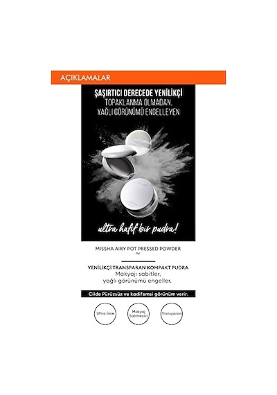 Kızarıklık Karşıtı Ultra Hafif Sıkıştırılmış Pudra 8g Airy Pot Pressed Powder Mint 0