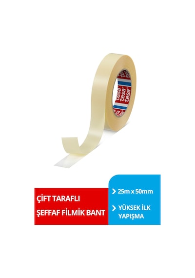 Çift Taraflı Filmik Bant, Genel Amaçlı Filmik, Şeffaf, 25m X 50mm