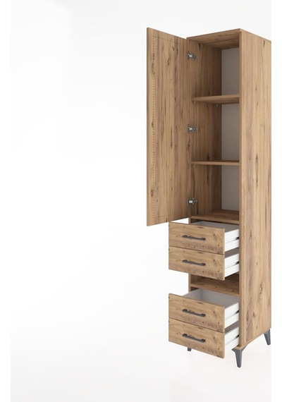 Hyperion Dolap 4 Raflı 4 Çekmeceli Tek Kapaklı 44x44x221 Çam-çam Çam