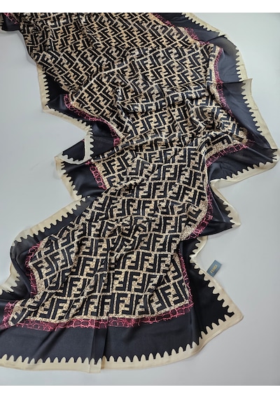 Miorel Scarfs Premium Yeni Sezon F Desen İpek Vual Şal Silk Scrafs Shawl Hijab Siyah