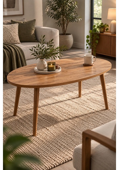Sulorahome Torna Ayaklı Oval Orta Sehpa Ceviz