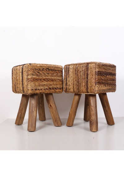 Abaka Kare Puf & Stools-doğal Teak Gövde 33x44x50 Cm Bej