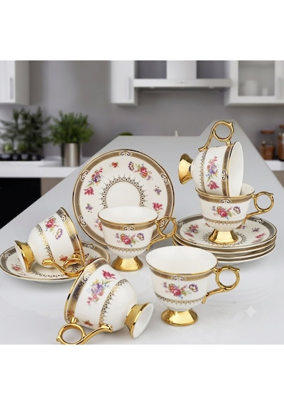 Kosova Megan Premium 6 Kişilik Porselen Kahve Fincan Takımı - Rsy-262 Beyaz