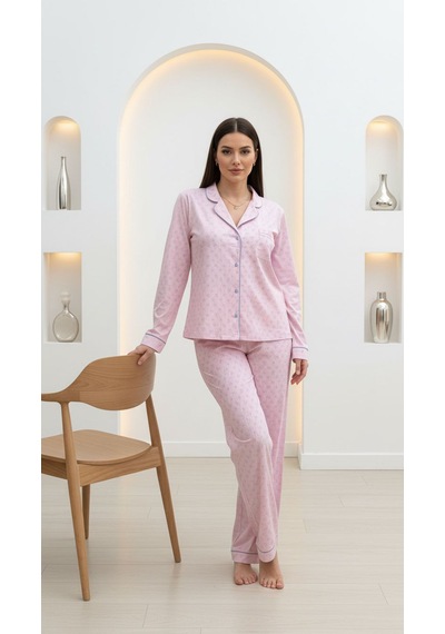 Divinus Ayıcık Desenli Pembe Kadın Pijama Takımı Pembe