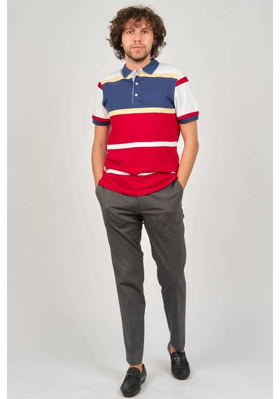 Desen Triko Erkek Polo Yaka Blok Desenli T-shirt 0249821 Indigo Indigo İndigo