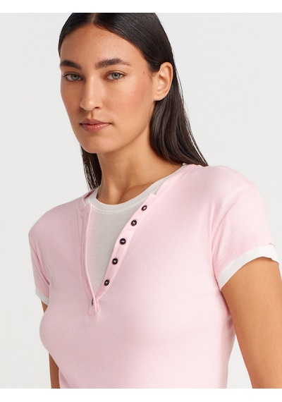 Dilvin 31783 Çift Katlı Düğmeli T-shirt-toz Pembe Toz Pembe