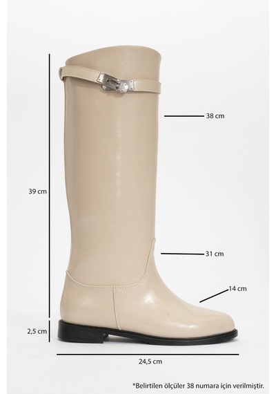 Luvishoes Yoko Bej Cilt Kadın Çizme Bej