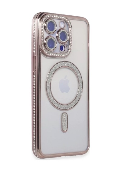 Newface Apple İphone 15 Pro Max Kılıf Joke Simli Magneticsafe Kılıf - Pembe