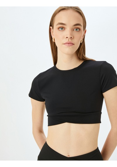 Koton Crop Bisiklet Yaka Basic Slim Fit Spor Tişört Siyah 5wak10327nk Siyah
