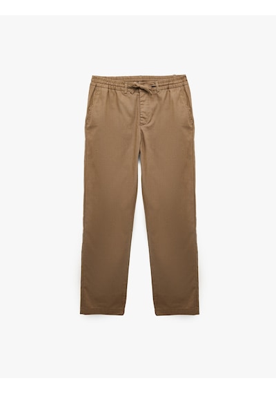 Koton Beli Bağcıklı Cepli Slim Fit Pamuklu Düz Paça Chinp Pantolon Kahverengi 6sam40101nw Kahve