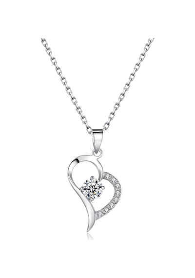 Brezza Lusso Jewelry Gümüş Zirkon Taşlı Kadın Kalp Gümüş Kolye 45 CM Beyaz Taş