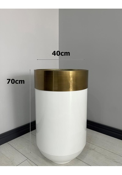 Dekoratif Eskitme Darbuka Parlak Beyaz Saksı 70cm