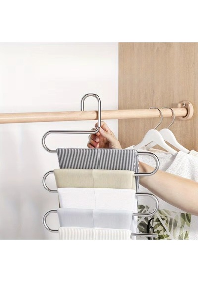 Metal Pantolon Eşarp Askısı 5 Katlı Boncuk Uçlu, Katmanlı Pantolon Organizatör 1 Adet Metal Metalik Diğer