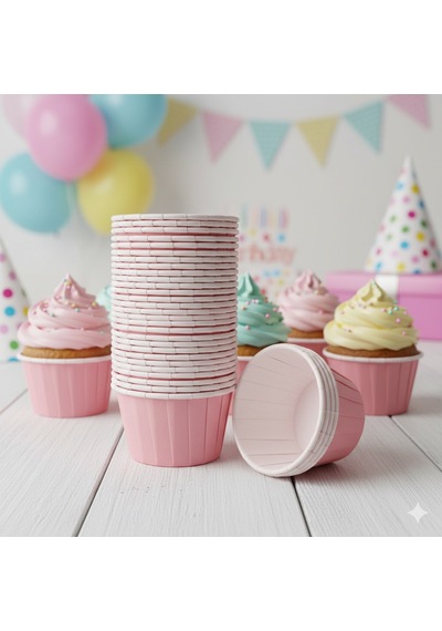 Karton Pembe Cupcake Kapsülü 50'li - Kek Ve Cupcake Sunum Kapsülü Diğer