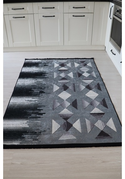 Arte Gri Nakışlı Kilim Dekoratif Salon Halısı Makinada Yıkanabili