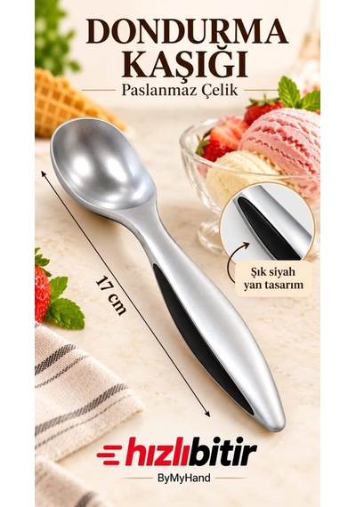 Bymyhand Paslanmaz Çelik Dondurma Kaşığı 17 Cm Metalik