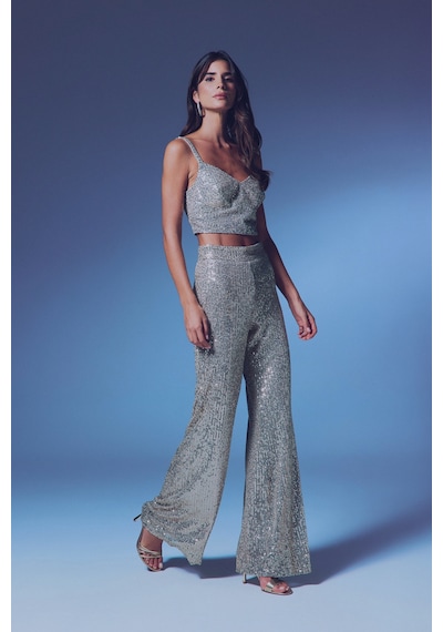 Sateen Kalın Askılı Payet Crop - Bej-135339 BEJ