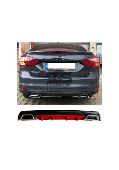 Ford Focus 3 Difüzör Arka Tampon Eki 2 Egzoz Çıkışlı Kırmızı Lüx