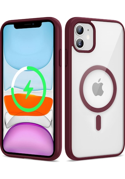 Zore Apple Uyumlu iPhone 11  Magsafe Wireless Şarj Özellikli Silikon Ege Kılıf-koyu Kırm Koyu Kırmızı