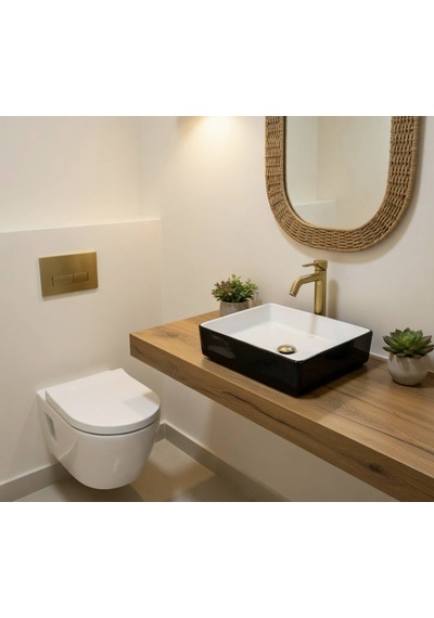 Ideal Standard - Tezgah Üstü Lavabo 50x41 Cm İç Beyaz Dış Siyah - 25051c- Beyaz, Siyah