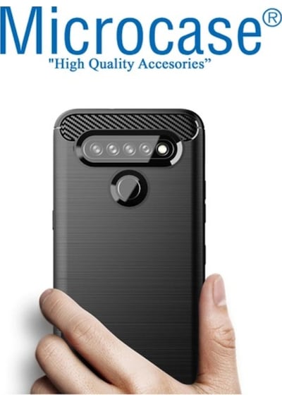 Microcase LG Uyumlu K41S Brushed Carbon Fiber Silikon Kilif - Siyah 469262460