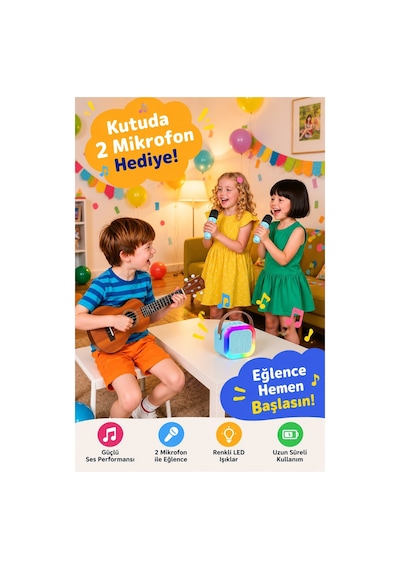 Robeve Blic 2 Mikrofonlu Çocuk Karaoke Hoparlör Ve Bluetooth Hoparlör Led Işıklı Mini Karaoke Seti, 6 Farklı Ses Efekti, Uzun Pil Ömrü, Taşınabilir Çocuk Mikrofonu Ve Çocuk Müzik Aleti Mavi