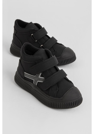 Tonny Black Esnek Termo Taban Çift Cırtlı Şerit Desenli Çocuk Unisex Siyah Spor Kısa Bot Tbrzn015 Siyah