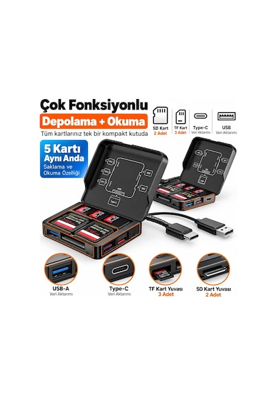 5 Kart Yuvalı Usb 3.0 Hafıza Kartı Okuyucu, Usb-a Ve Type-c Çift Girişli Sd/tf, 5 Gbps Yüksek Hızlı Veri Aktarımı, 2 Sd Ve 3 Micro Sd Kart Desteği, Telefon Tablet Bilgisayar Uyumlu Siyah 5 Kart Yuvalı Usb 3.0 Hafıza Kartı Okuyucu, Usb-a Ve Type-c Çift Girişli Sd/tf, 5 Gbps Yüksek Hızlı Veri Aktarımı, 2 Sd Ve 3 Micro Sd Kart Desteği, Telefon Tablet Bilgisayar Uyumlu Siyah