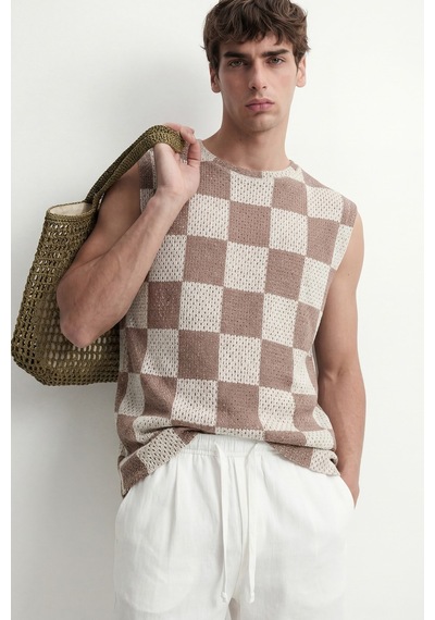 Antioch Kareli Kolsuz T-shirt Kahverengi