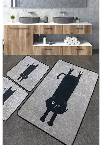 Comfort Gri Banyo Halısı Djt 3 Lü Set Banyo Halısı Paspas Yıkanabilir Kaymaz Çok Renkli