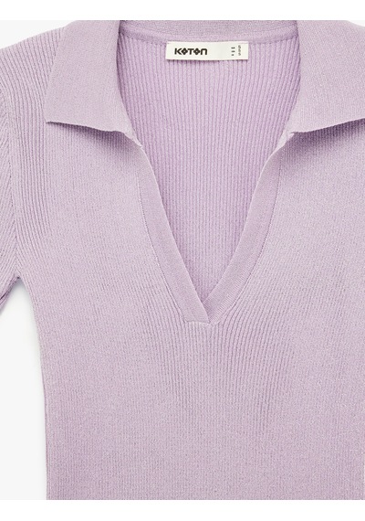 Koton Slim Fit Kısa Kollu Parıltılı Polo V Yaka Triko Kazak Lila 6sak90024ht Lila Koton Slim Fit Kısa Kollu Parıltılı Polo V Yaka Triko Kazak Lila 6sak90024ht Lila