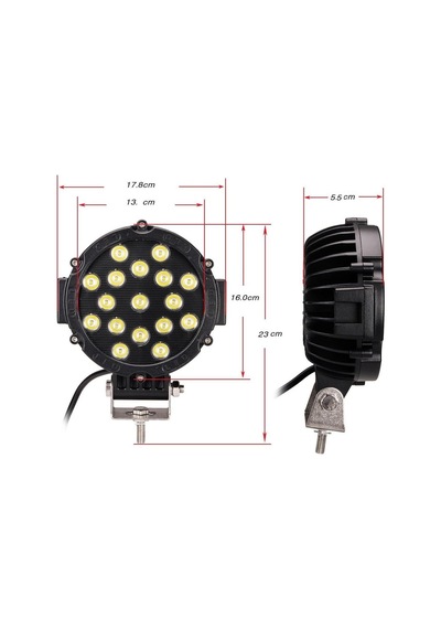 Off Road Sis Lambası Siyah 16 Cm Yuvarlak 17 Led 1 Adet