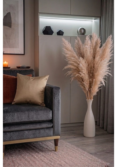 Dekoratif Pampas Çiçek 100cm 5 Adet Açık Bej