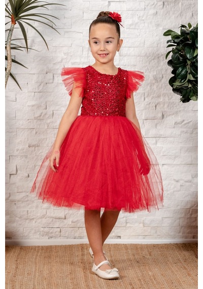 Mnk Baby & Kids Tüllü Kız Çocuk Kpl Elbise Mnk0526 Kırmızı