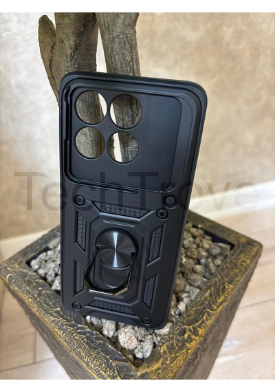 Poco F6 Pro Kılıf Kızaklı Kamera Korumalı Yüzüklü Standlı Tank Kapak