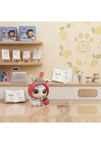 3 Parça Minişler Pet Shop Işıklı Toplu Kutulu Tekli Oyuncak Figürü - Çilek Şapkalı Tavşan