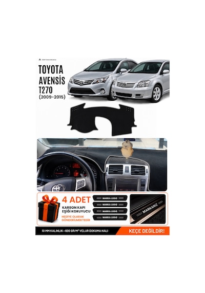 Toyota Avensis T270 2009-2015 Uyumlu Torpido Örtüsü, Torpido Kılıfı - Siyah-gri - To004