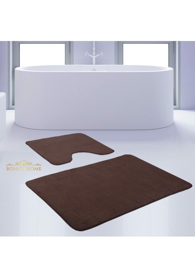 Bonny Home Unicolor Düz Kahve 2li Banyo Paspası Halısı Seti Kaymaz Kahverengi