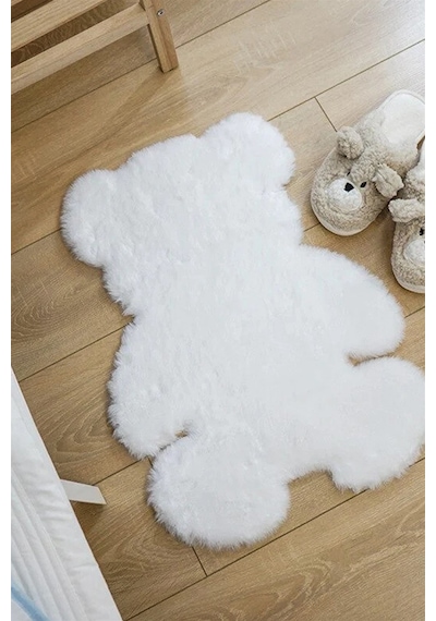 Beyaz Ayıcık Şekilli Peluş Halı-755 Renkli