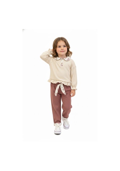 Miababy Yakası Fırfırlı 2 Li Pantolon Takım Pudra