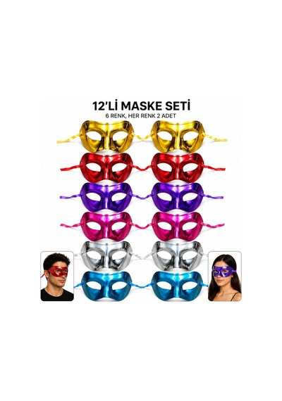 Metalik Venedik Toptan Parti Maskesi Seti 6 Renk Karışık "