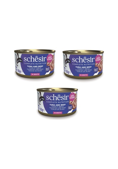 Schesir Ton Ve Sığır Etli Tam Ve Dengeli Broth Pişirme Suyunda Kedi Konservesi 85 Gr. X 3 Adet