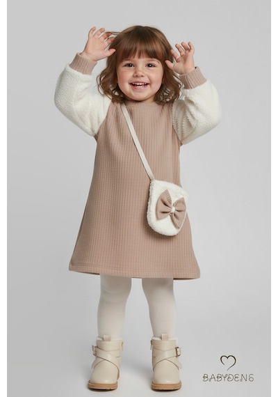Babyden's Bayramlık Şık Ve Rahat Kız Bebek Elbise Çantalı Yumuşak Peluş Kollu Kışlık Çocuk Kombini Bej Babyden's Bayramlık Şık Ve Rahat Kız Bebek Elbise Çantalı Yumuşak Peluş Kollu Kışlık Çocuk Kombini Bej