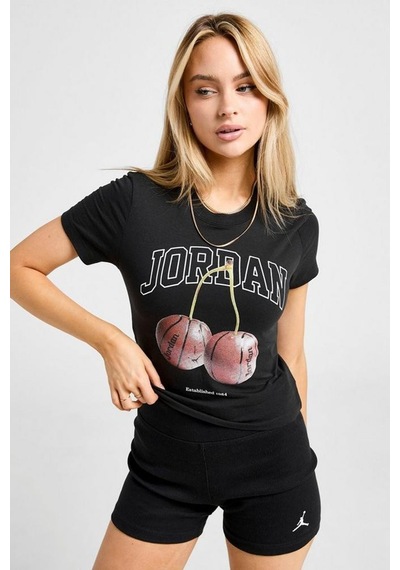 Nike Jordan Brooklyn'cherry' Tight Fit Womens Ss Crew Grafik Baskılı Kadın Günlük Tişört Siyah