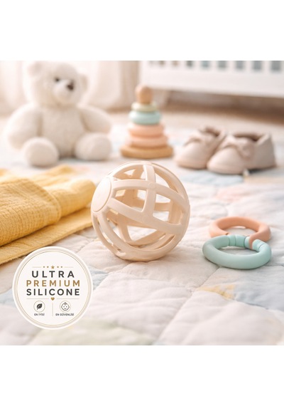 Tgm Baby Kalp Desenli Bebek Diş Kaşıyıcı Ultra Premium Silikon Top Krem