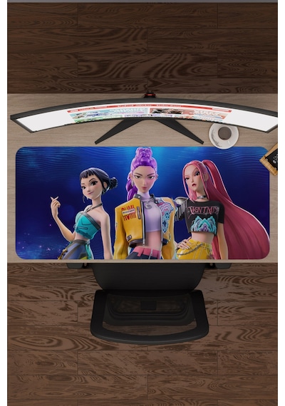 Kpop Demon Hunters Dikişli Kauçuk Oyuncu Mousepad V3 - 90x40 Xxl Gaming Mouse Pad