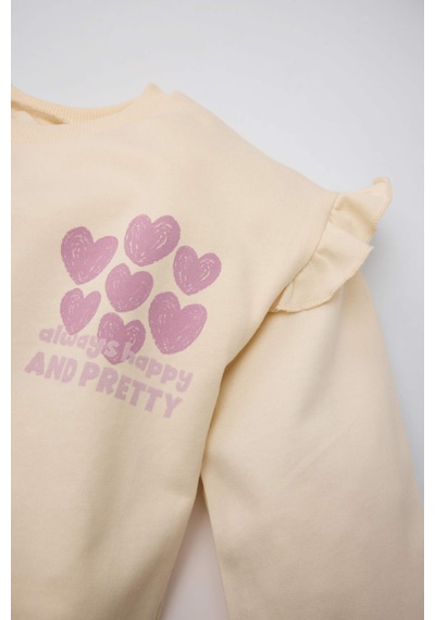 DeFacto Kız Bebek 2'li Takım Kalp Desenli Sweatshirt Beli Lastikli İspanyol Paça Tayt D2860A524AUER99
